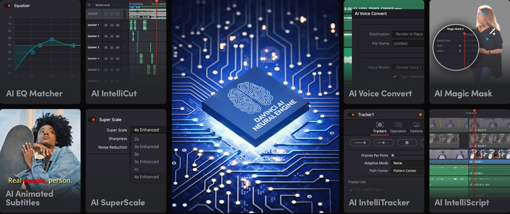 DaVinci AI Neural Engine feature mosaic